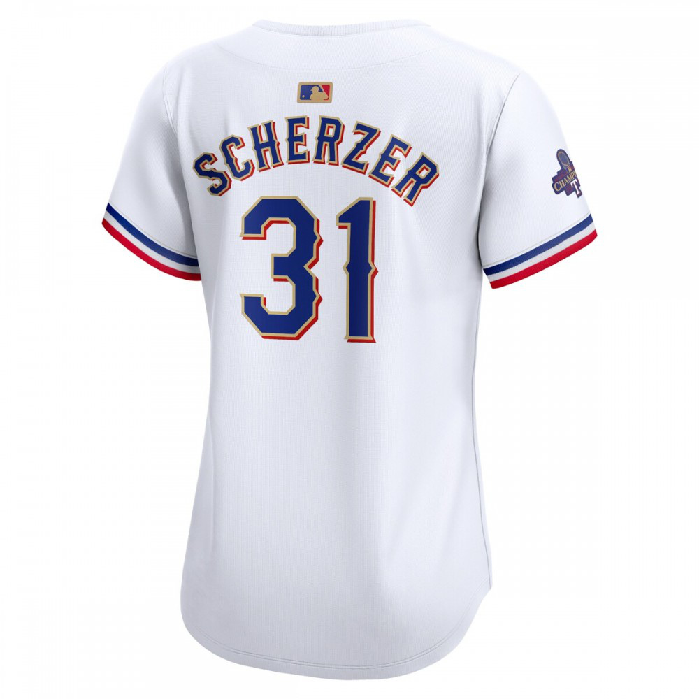 Max Scherzer Texas Rangers Women's 2024 Gold Collection Limited Player Jersey – White-Pro Kit Vault | Brand New 26/27 Sports Jerseys